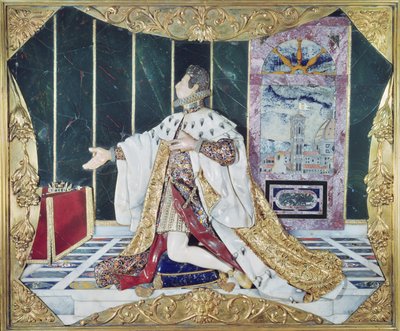 元投票、1617-24（ピエトラデュラ、エナメル、宝石、金メッキブロンズフレーム） 作： Italian School